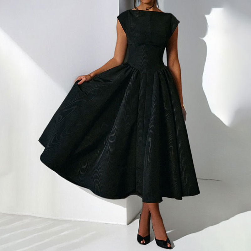 Spring French Sexy Elegant Waist Slimming Sleeveless Back Hollow Out Cutout Dress Black