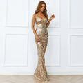 Elegant Sexy Sequined Evening Dress for Women Geometric Abstract Pattern Strap Dress for Women Prom Formal Gown Gold