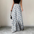Women Clothing Satin Satin Dress Skirt Women Summer Artificial Silk Long Skirt High Sense Blue