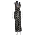 Summer Women Clothing Sexy Halter Lace Split Slim Slimming Dress Black