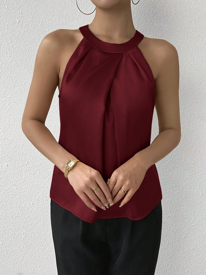 Women Clothing Satin Shirt Women Summer Satin Shirt Top Burgundy