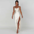 Women Clothing Summer Sexy Backless Slim Fit Split Sling Dress M White