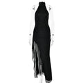 Sexy Women Wear Autumn Sexy Sleeveless Halter Backless Slim Fit Slit Dress Black
