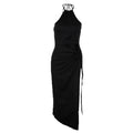 Autumn Sexy Cutout High Slit Halter Lace Up Dress Women Black