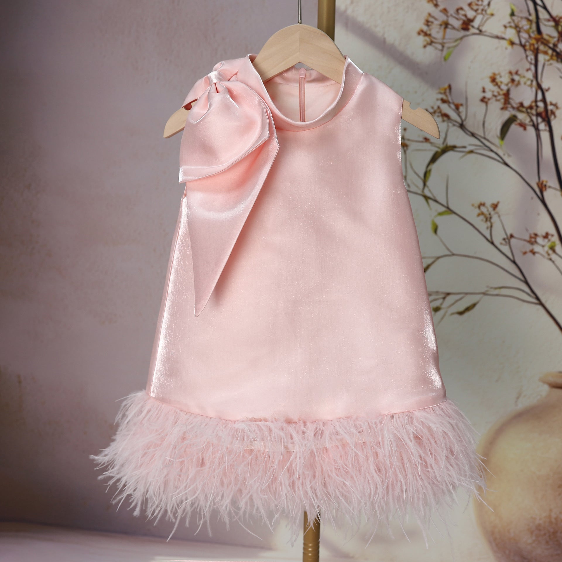 Summer New Patchwork Mesh Girls' Dress Lotus Root Color