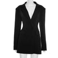 Women Clothing Autumn Solid Color Casual Slim Fit Suit Long Sleeve Bud Faux Pocket Dress Black