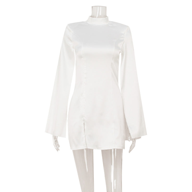 Slim Fit Slimming Light Luxury Court Advanced Satin Cape Sleeve Dress Short Dress White