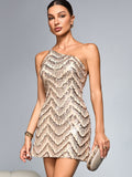 Sexy Sequin Sling Dress Short Dress Women Clothing Party Dress Gold