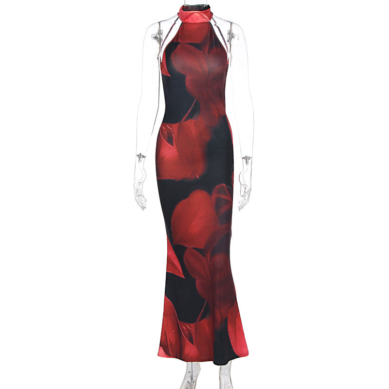 Summer Women Clothing Sexy Print Backless Slim Fit Tight Waist Hip Bag Dress Multi
