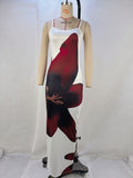 Women Clothing Summer Sexy Spaghetti Strap Floral Print Hip Split Dress Women Beach Dress White