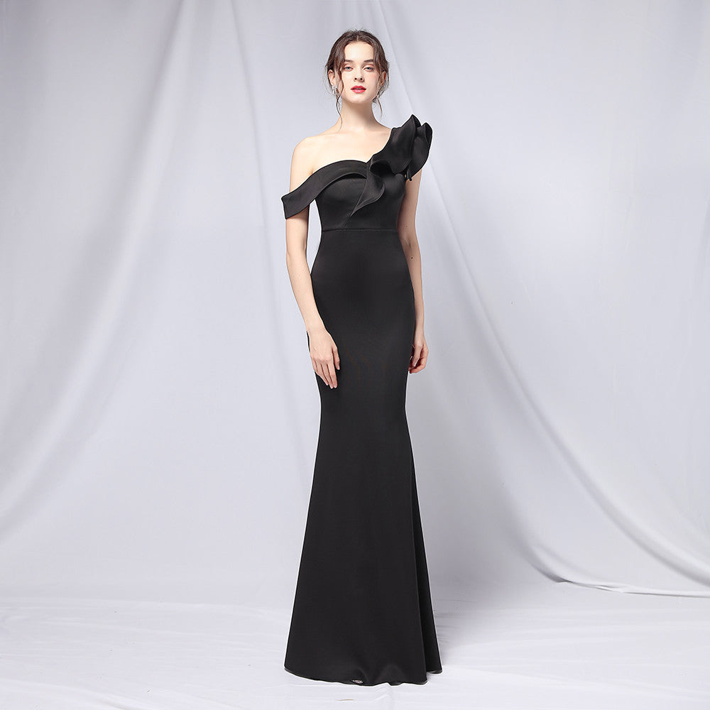 off-Shoulder Banquet Evening Dress Maxi Party Long Elegant Slim Sexy Fishtail Dress Formal Gown Black