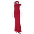Women Summer Slim Fit Backless Ribbon Shoulder Tube Top Dress Red