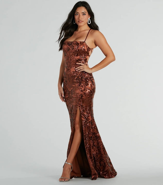 Popular Sequin Sling Dress Women Maxi Dress Slim Split Evening Dress Coffee