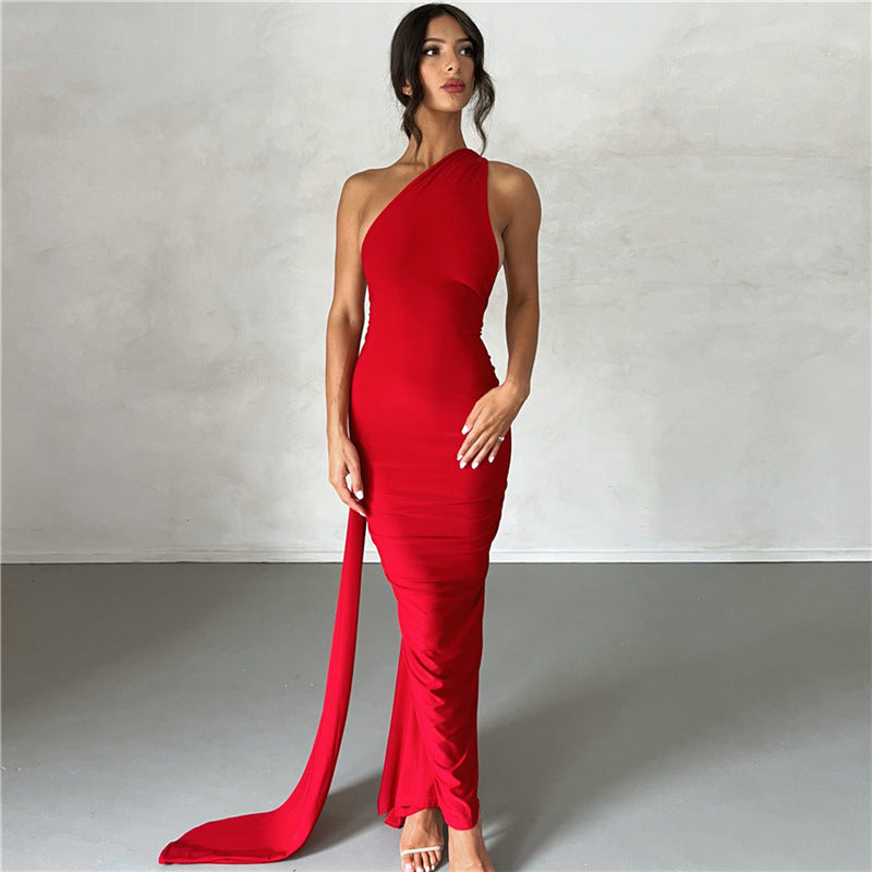 Summer Women Clothing Sexy Backless Halter Sheath Slim Fit Evening Dress Dress for Women Red