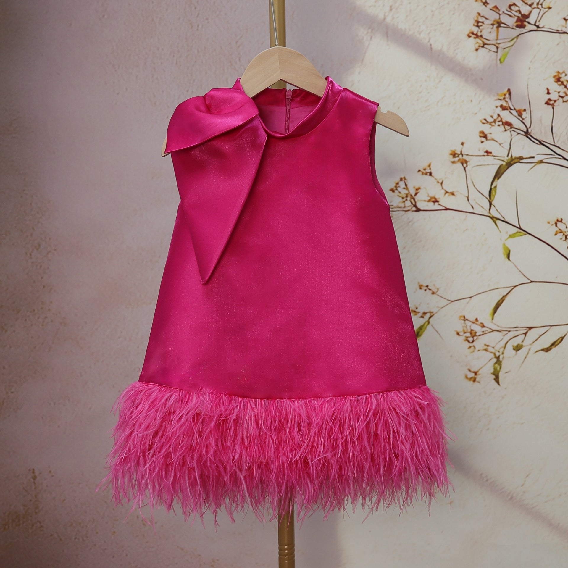Summer New Patchwork Mesh Girls' Dress Rose Red