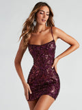 Women Sexy Sequ Dress Summer Sequin Party Dress Burgundy