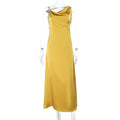 Sling Pockets Collar Sexy Backless Satin Formal Dress Elegant Evening Dress Yellow