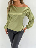 Women Clothing Summer Satin Shirt White Women Long Sleeve Satin Shirt Yellow