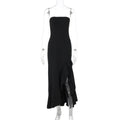 Women Clothing Summer Solid Color Sexy Split Maxi Dress Tube Top Dress Women Black