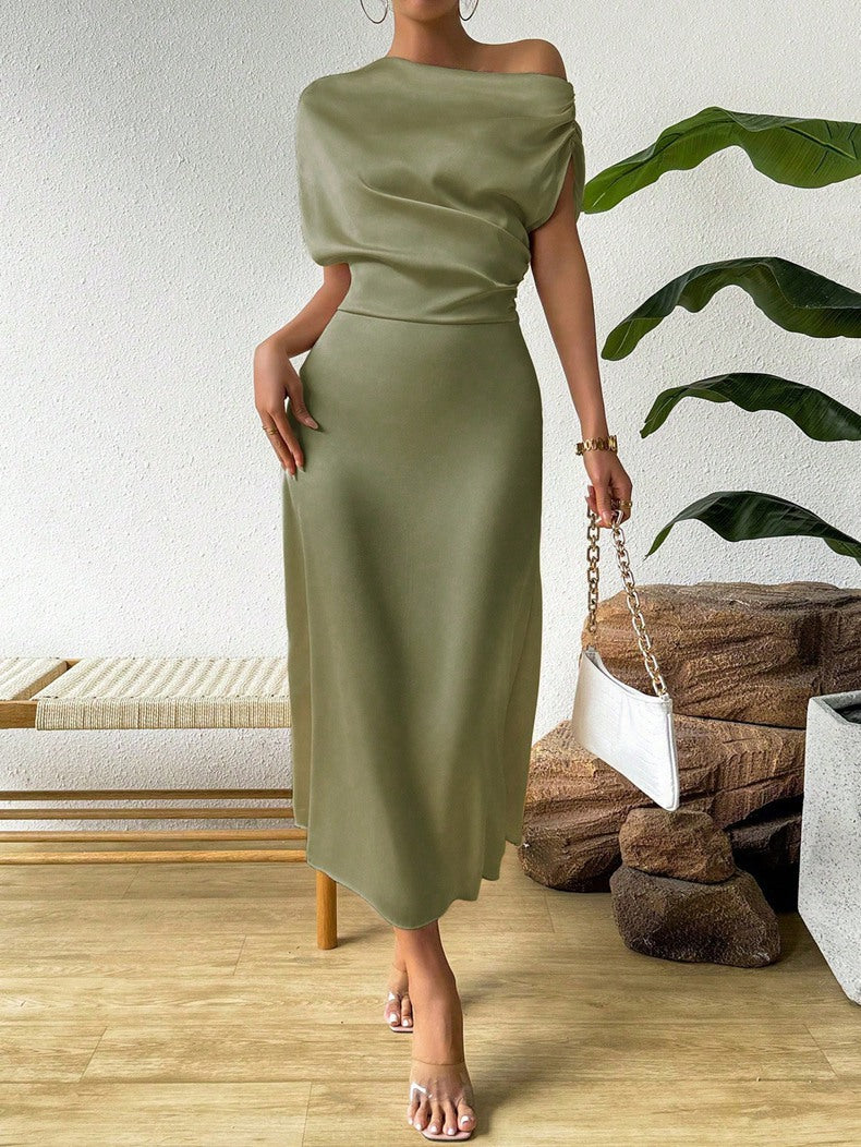 Women Clothing Trendy Summer Satin Satin Women Summer Dress Tight Jumpsuit Long Dress Green
