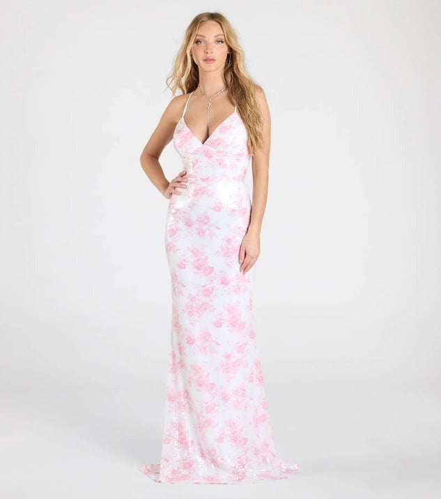 Women Clothing Party Floral Pink Sequin Sexy Dress Dress Evening Dress Pink