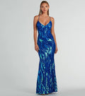 Women Party Sequined Sexy Formal Dress Dress Evening Dress Blue