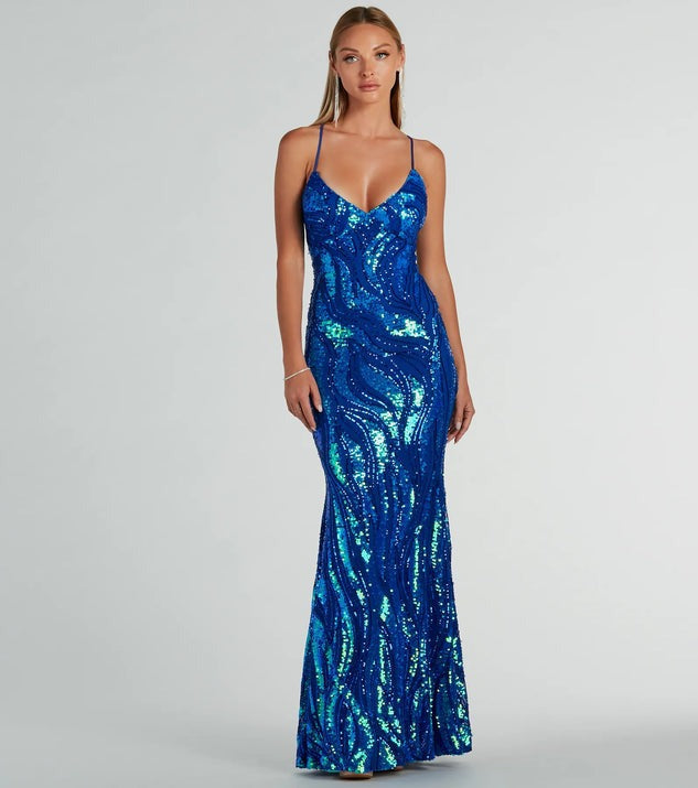 Women Party Sequined Sexy Formal Dress Dress Evening Dress Blue