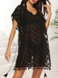 Women Chiffon Shirt Sexy See through Polka Dot Jacquard Chiffon Dress Beach Beach Cover Up One Size Black