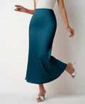 Women Clothing Spring Summer Slim Satin Skirt Satin Mid Length Sheath Fishtail Skirt Navy Blue