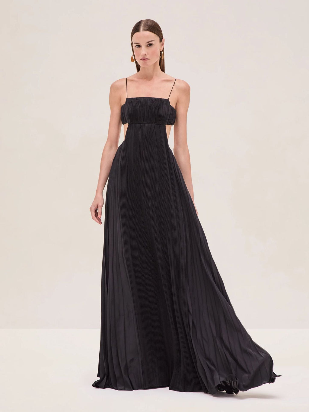 Women Summer Cami Dress Sexy Pleated Backless Dress Black