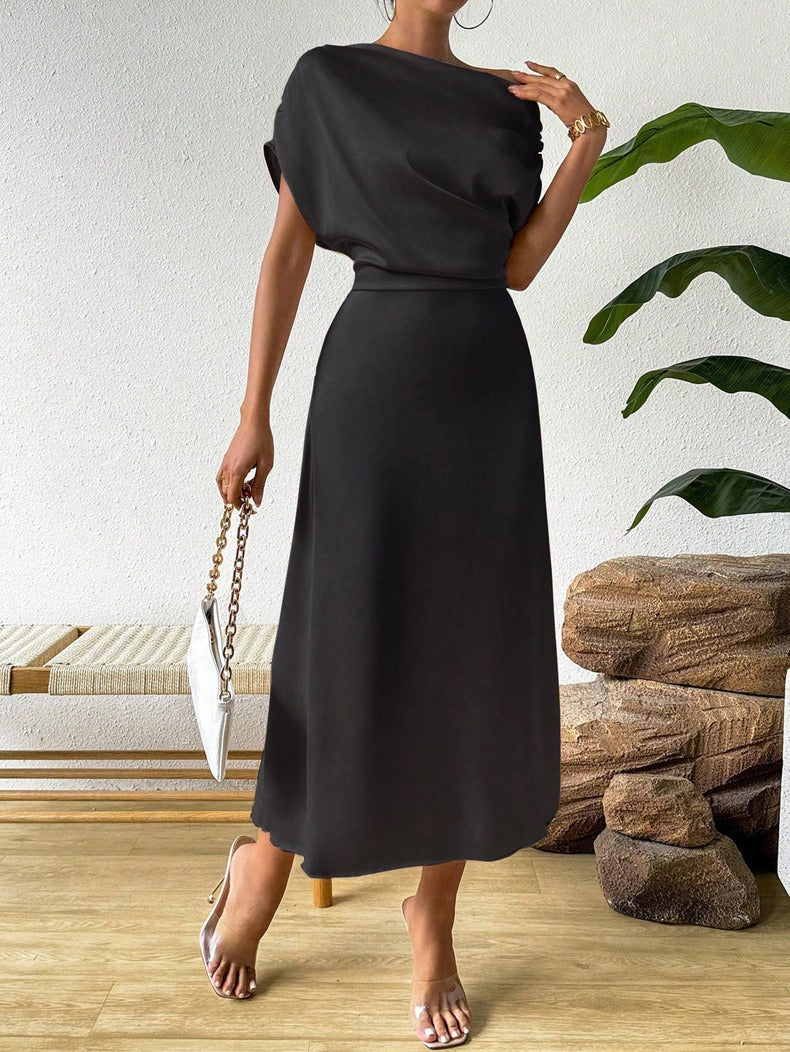 Women Clothing Trendy Summer Satin Satin Women Summer Dress Tight Jumpsuit Long Dress Black