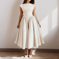 Spring French Sexy Elegant Waist Slimming Sleeveless Back Hollow Out Cutout Dress Apricot