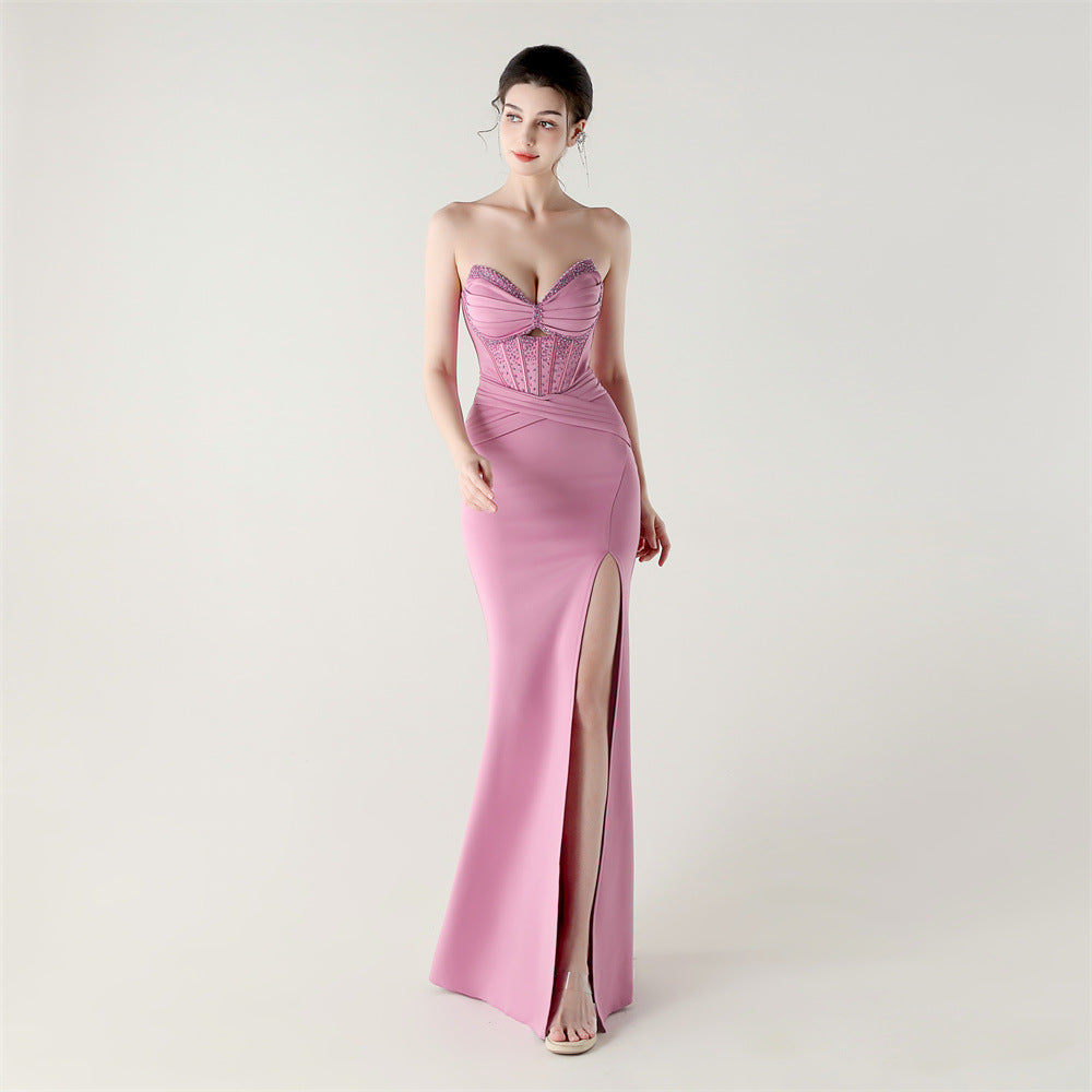 Boning Corset Lace up Waist Controlled Wrapped Chest Pleated Hollow Out Cutout out Cocktail Wedding Red Carpet Evening Dress Lavander