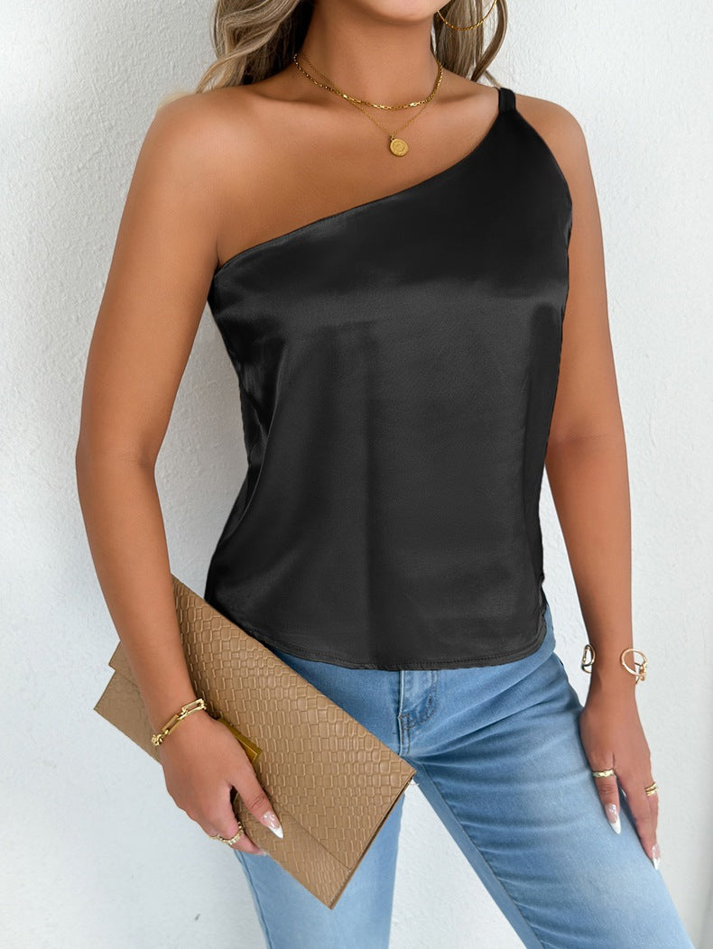Women Clothing Summer Satin Vest Camisole Satin Top Women Summer Black