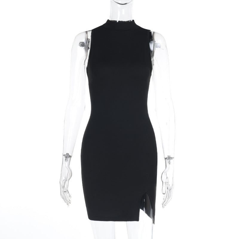 Spring Dress Socialite Sexy Slim Basic Split Vest Dress Black