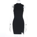 Spring Dress Socialite Sexy Slim Basic Split Vest Dress Black