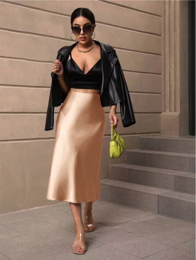 Hip Wrapped Fishtail Skirt Satin Mid Length Skirt Autumn Women Clothing Direct Ivory