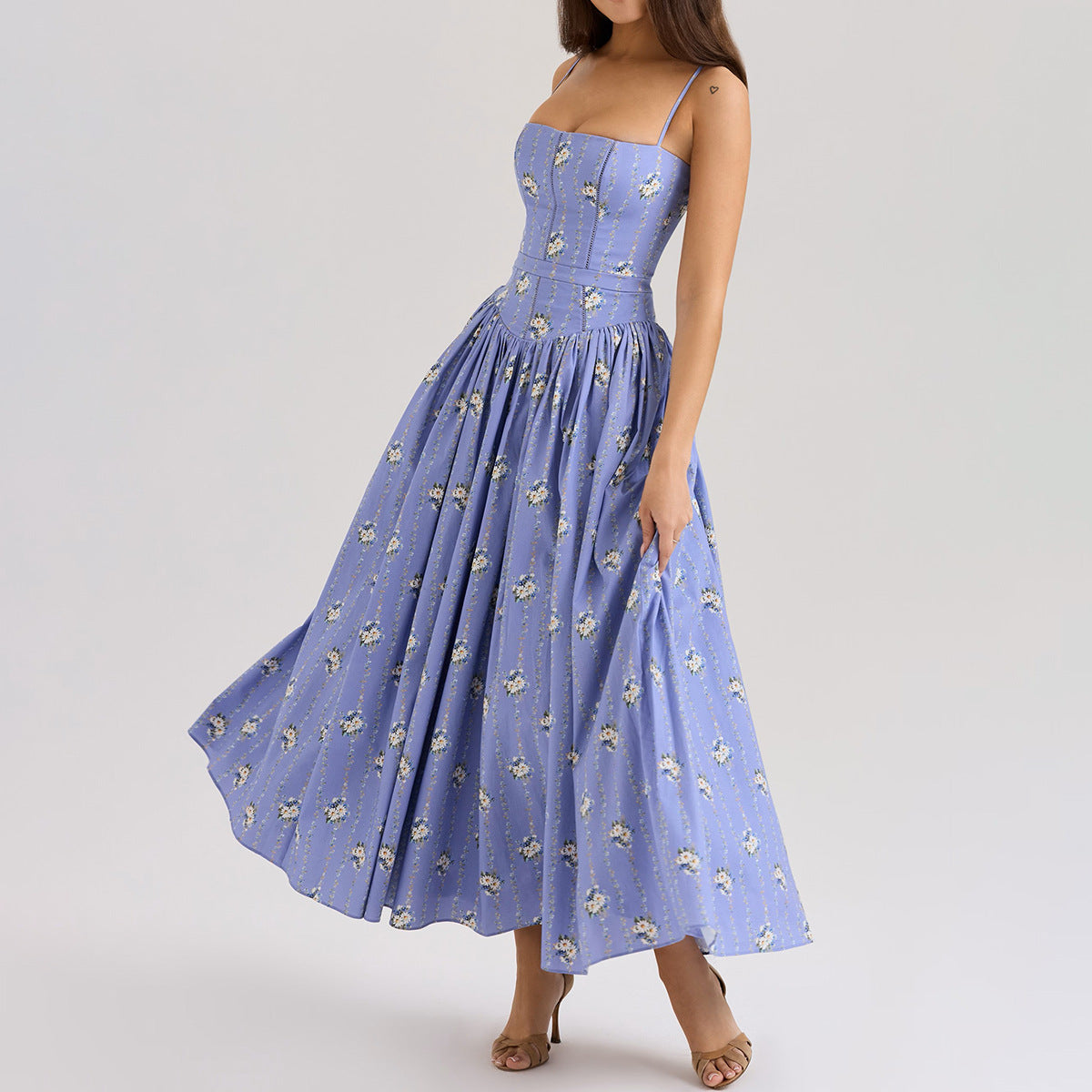 Sexy Printing Slip Dress Summer Slim Fit Backless Maxi Dress Elegant High Sense Summer Beautiful Dress Purple