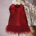 Summer New Patchwork Mesh Girls' Dress Dark Red