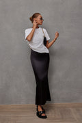 Spring Summer Artificial Silk Skirt Satin Skirt Women Casual Satin Hip Skirt Black