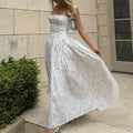 Sexy Printing Slip Dress Summer Slim Fit Backless Maxi Dress Elegant High Sense Summer Beautiful Dress White