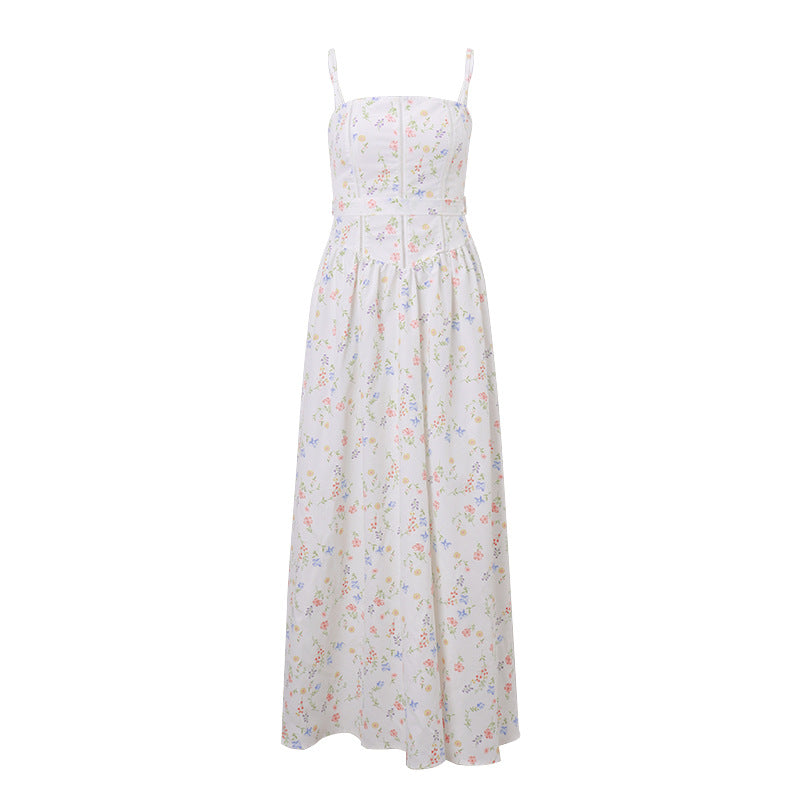Women Clothing Summer Sexy French Pastoral Holiday Floral Strap Dress Maxi Dress for Women Multi