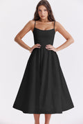 Women Clothing Solid Color Sexy Backless Spaghetti Straps Large Swing Dress Women Black