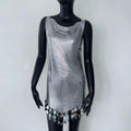 Sexy Sequined Nightclub Stage Costume Metal Stitching Vest Dress Music Festival Sexy Dress Silver