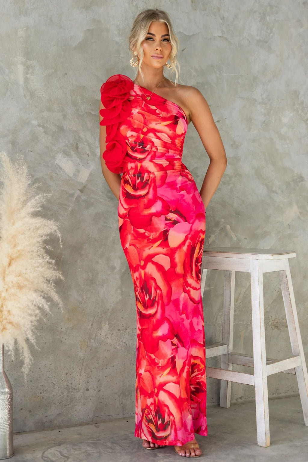 Women Clothing Summer Elegant Slim Sleeveless Three Dimensional Floral Sexy Dress Red