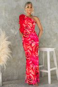 Women Clothing Summer Elegant Slim Sleeveless Three Dimensional Floral Sexy Dress Red