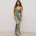 Summer Holiday Casual Slim Fit Printing Slip Dress Women Green