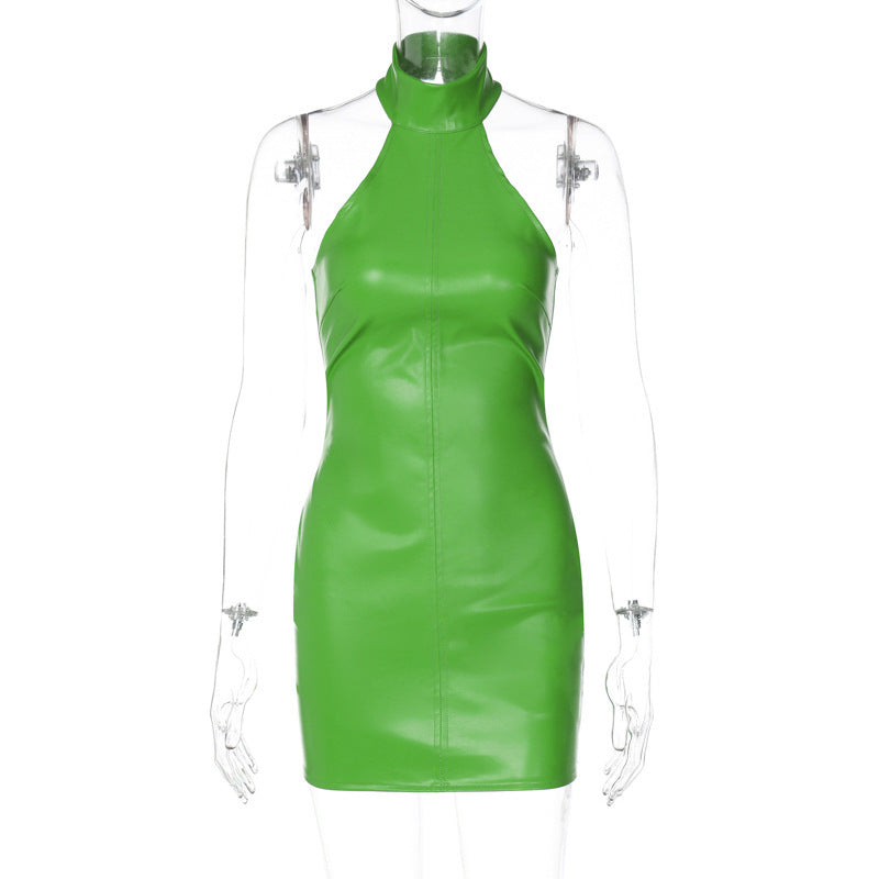 Stand Collar Sleeveless Waist Sheath Sexy Women Dress Green