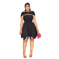 Women Elegant Irregular Asymmetric Double Layer Waist Tube Top Elastic Dress Black
