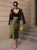 Hip Wrapped Fishtail Skirt Satin Mid Length Skirt Autumn Women Clothing Direct Army Green